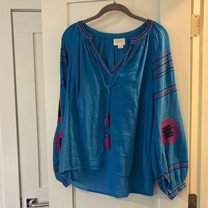 Maeve Blue Embroidered Women's Top